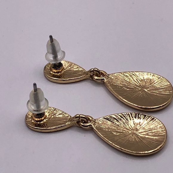 Gold Tone Water Drop Dangle Earrings - Picture 5 of 6